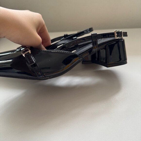 Black Patent Leather Slingback Heels - Picture 2 of 3